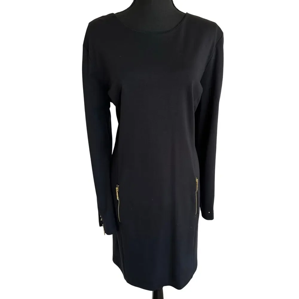 Michael Kors - Zip Knee Length w/ gold Stud Dress -Black- Size 16